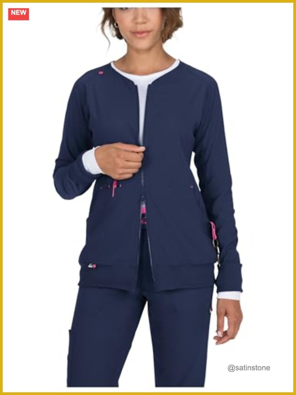 Long Sleeve Utility Scrub Jacket with 2-Way Zipper Thumbhole Sleeves
